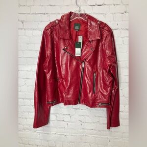 New Wild Fable Red Faux Leather Moto Jacket Size XL